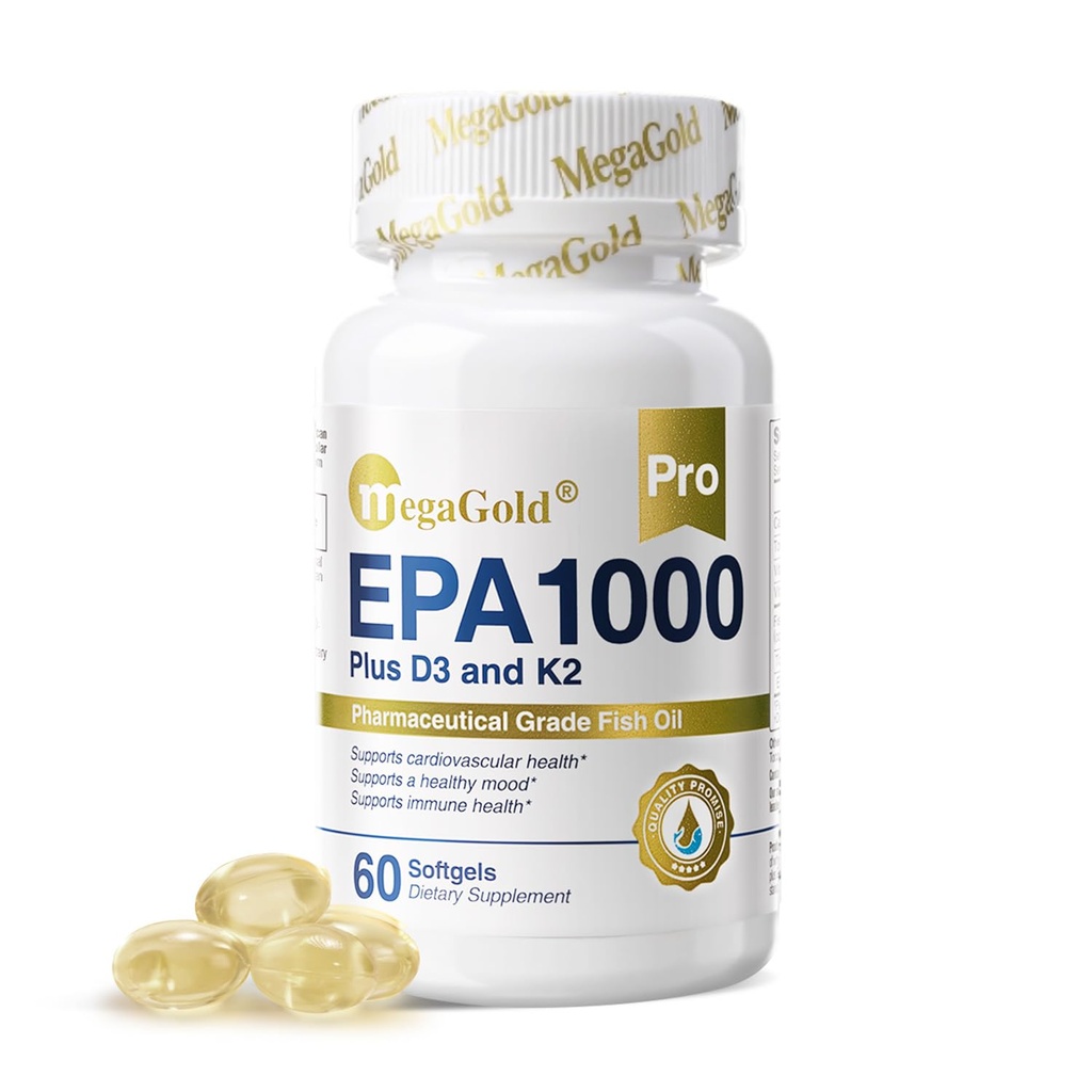 EPA 1000mg Fish Oil with D3 & K2, Burpless Mini Softgels 60 Count