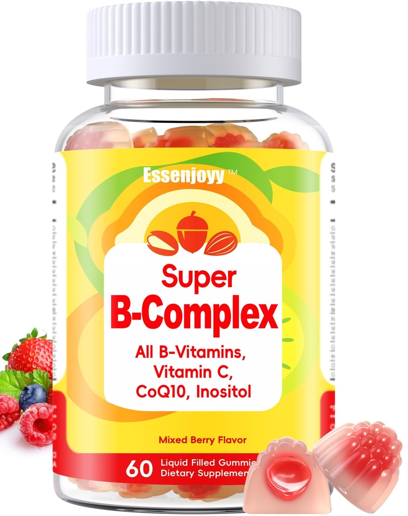 Methylated Vitamin B Complex Gummies for Women & Men- All B Vitamins-Methyl B12,Methylfolate, B1,B2,B5,B6,B7 with Vitamin C, CoQ10 & Inositol | Energy & Brain Support | Vegan, Sugar Free | 60 Count