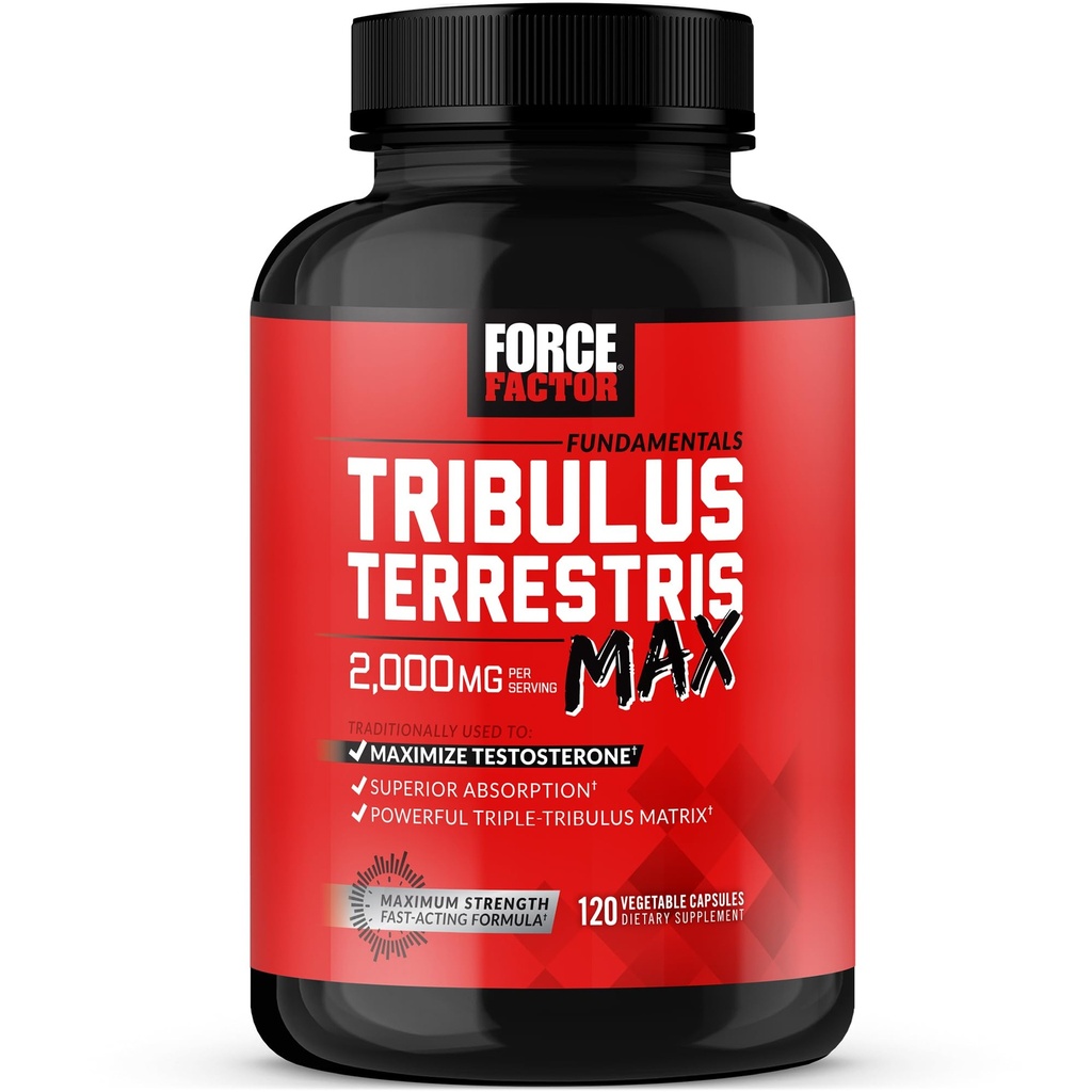 FORCE FACTOR Tribulus Terrestris Max für Männer, Testosteron-Booster und männliche Vitalitätsergänzung, für höhere Absorption, 2000mg, 120 Kapseln