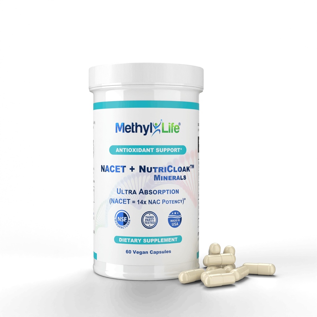 Methyl-Life® NACET + NutriCloak™ Minerals – Liposomal Magnesium, Zinc & Selenium and Key cofactors Molybdenum and glycines | 1 Vegan Capsule: Servings Per Container: 60