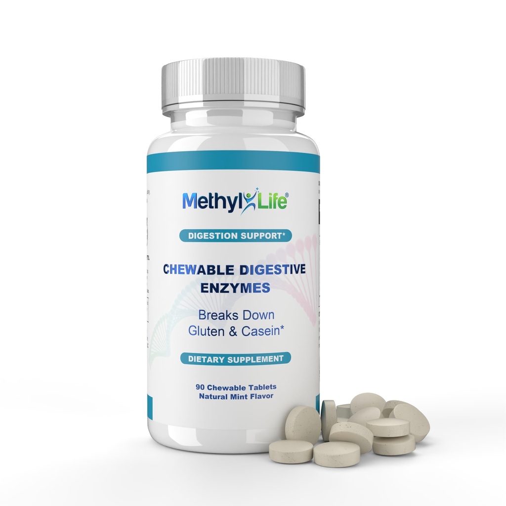 Methyl-Life® Chewable Digestive Enzymes – Broad-Spectrum Plant-Based Enzyme Blend for Balanced Digestion & Nutrient Breakdown – Vegan, Non-GMO, Gluten-Free – Natural Mint-Flavored Tablets | 90 Count