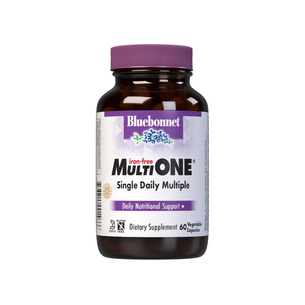 Bluebonnet Nutrition Multi One (iron Free) Gemüse Kapseln für vollständiges Spektrum Multiple, B Vitamine, allgemeine Gesundheit, Glutenfrei, milchfrei, kosher, 60 Gemüse Kapseln, 2 Monate Versorgung