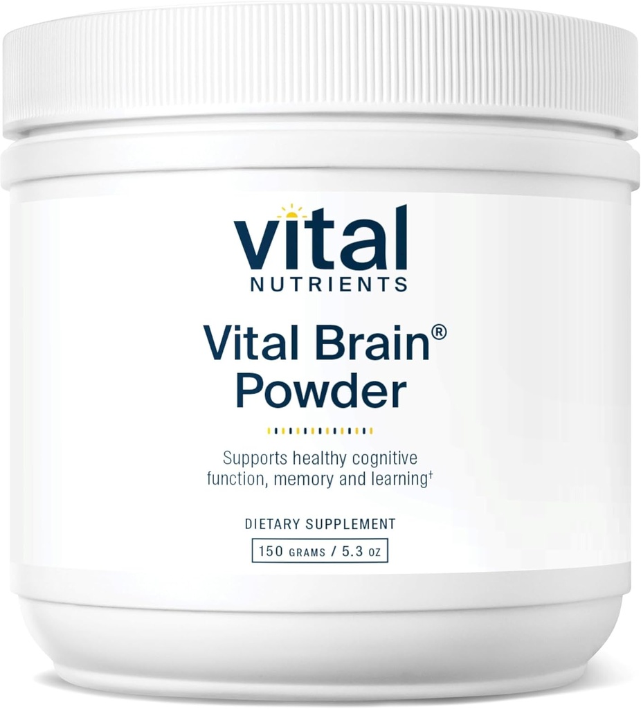 Vitale Nährstoffe Vital Brain Pulver | Phosphatidylserin, Acetyl-L-Carnitin Brain Supplement | Nootropic | Gesunde kognitive Funktion, Gedächtnis, Lernen* | Gluten, Dairy, Soy Free | Unflavored | 150g