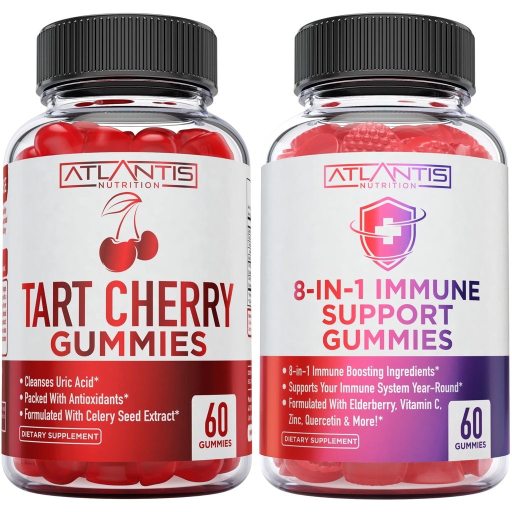 Atlantis Nutrition 60 Tart Cherry Gummies + 8-in-1 Immune Support 60 Gummies
