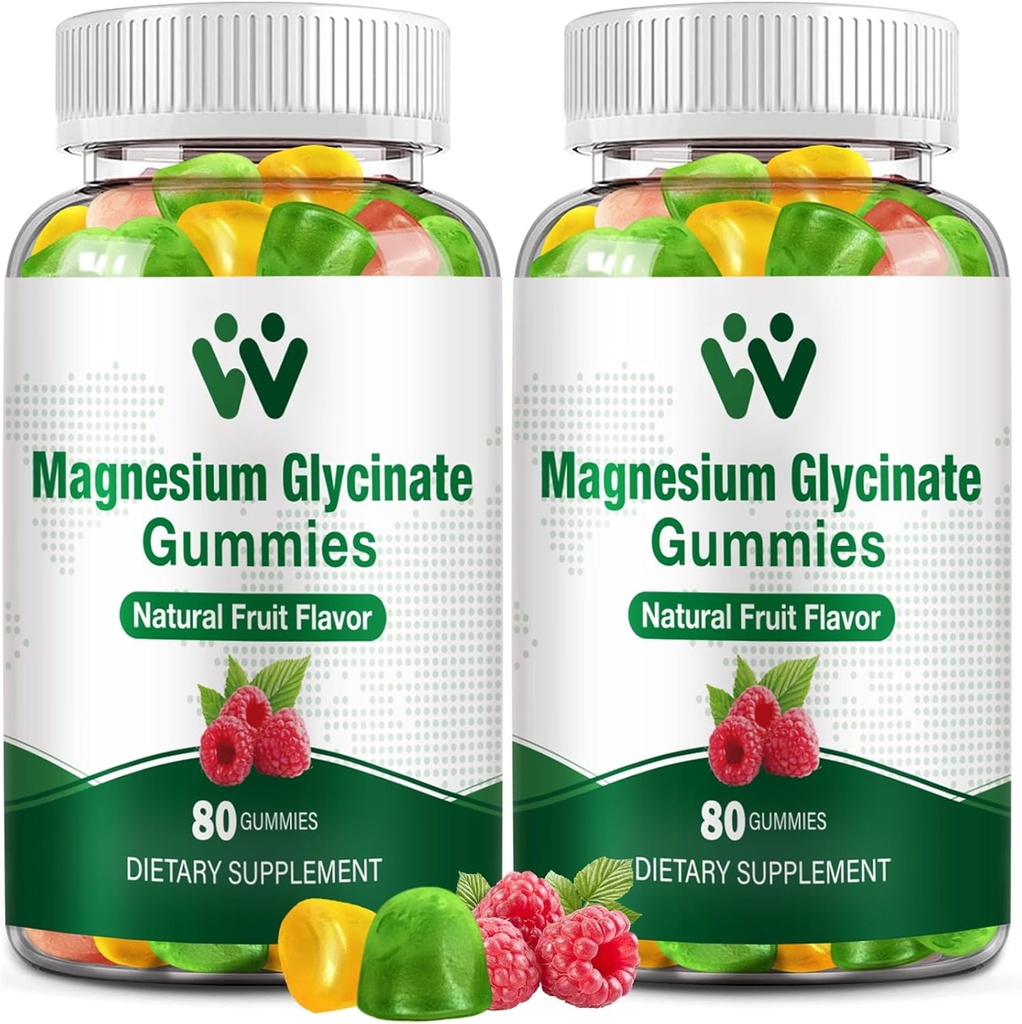 Magnesium Glycinate Gummies 400 - Magnesium-Zusatz für Schlaf,Stress & Muskel-Relief-Gummi-Kastanien für Erwachsene und Kinder mit Vitamin D, B6 Frucht Geschmack, Vegan, 2 Packungen