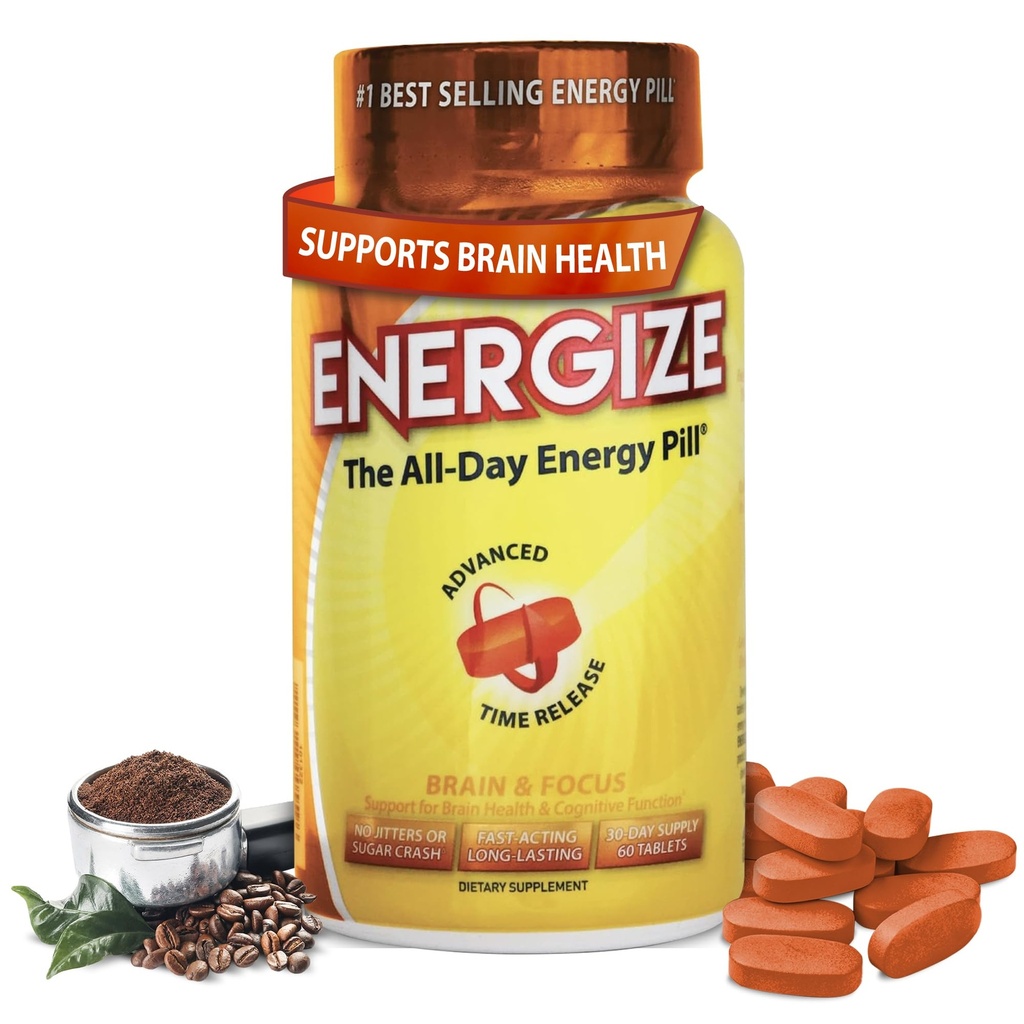 iSatori Energize Brain & Focus Koffein Pillen - Fast Acting All Day Energy Pills, Brain Booster, Energy and Focus Supplement, Time Release Koffein bedeutet keine Jitter, kein Crash (60 Tabletten)