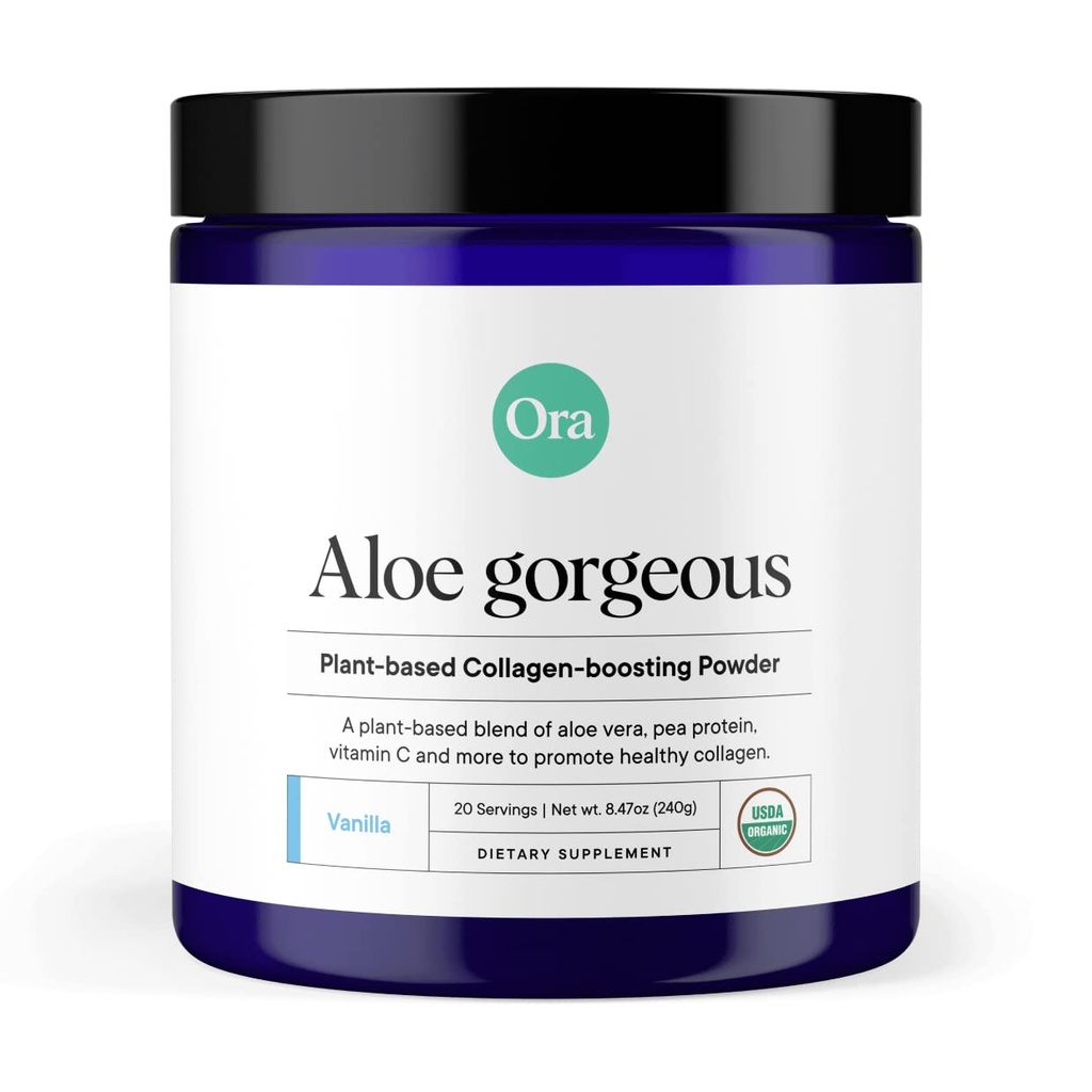Ora Organic Vegan Collagen-Boosting Powder für Damen und Herren - Haar, Haut, & Nails Support - Bamboo Silica, Pflanzenbasiertes Protein, Organisches Vitamin C, Aloe Vera - Vanille Flavor, 20 Servierungen