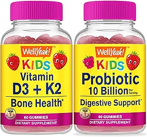 WellJa Vitamin D3+K2 Kids + Probiotics 2B Kinder, Gummi Bundle - Große Verkostung, Vitamin Supplement, Glutenfrei, GMO frei, Kaugummi