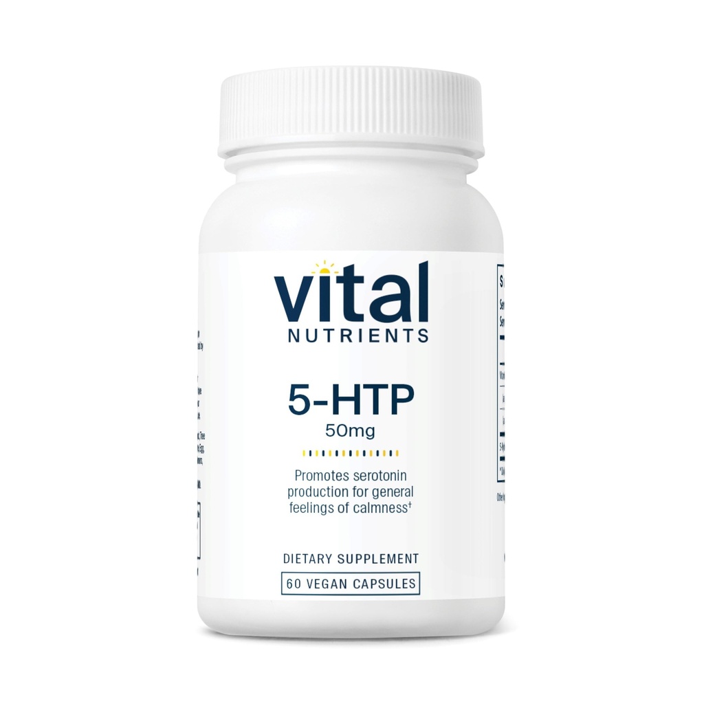 Vital Nährstoffe 5-HTP 50mg (5-Hydroxytryptophan) | Vegan Serotonin Support Supplement* | Schlaf- und Stressunterstützung | 5HTP und Vitamin B6 | Gluten, Dairy, Soy Free | Non-GMO | 60 Kapseln