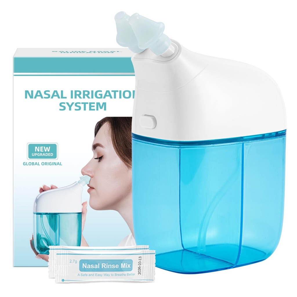Nasal Bewässerungssystem mit 30 Saline Packets, Sinus Rinse Machine, Nose Sinus Cleaner Machine mit Wassertank & Abfallsammelbehälter - Blau
