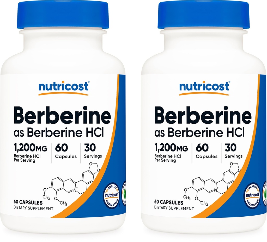 Nutricost Berberine HCl 600mg, 60 Kapseln (2 Flaschen) - Glutenfrei, Veggie Caps, Non-GMO