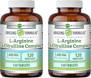 Erstaunliche Formeln L-Arginin/L-Citrulline Complex 1000mg Tabletten Supplement | Non-GMO | Gluten Free | Made in USA (120 Count | 2 Pack)
