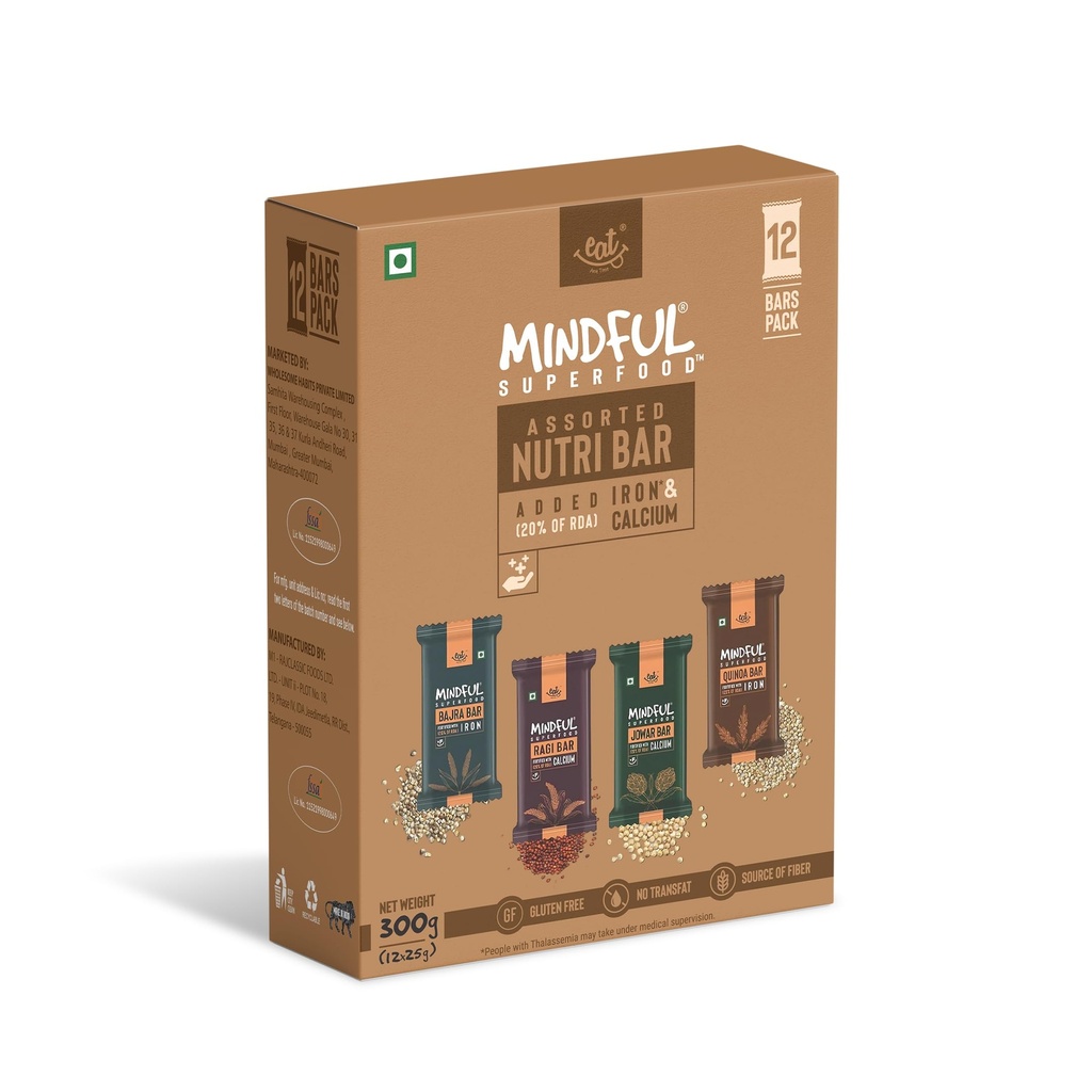 Eat Anytime Multigrain Millet Energy Chocolates, 12 Bars | High Protein, High Fiber, No Added Sugar | Gluten Free Granola Bars with Jowar, Bajra, Dark Chocolate | Healthy Snack (300g)