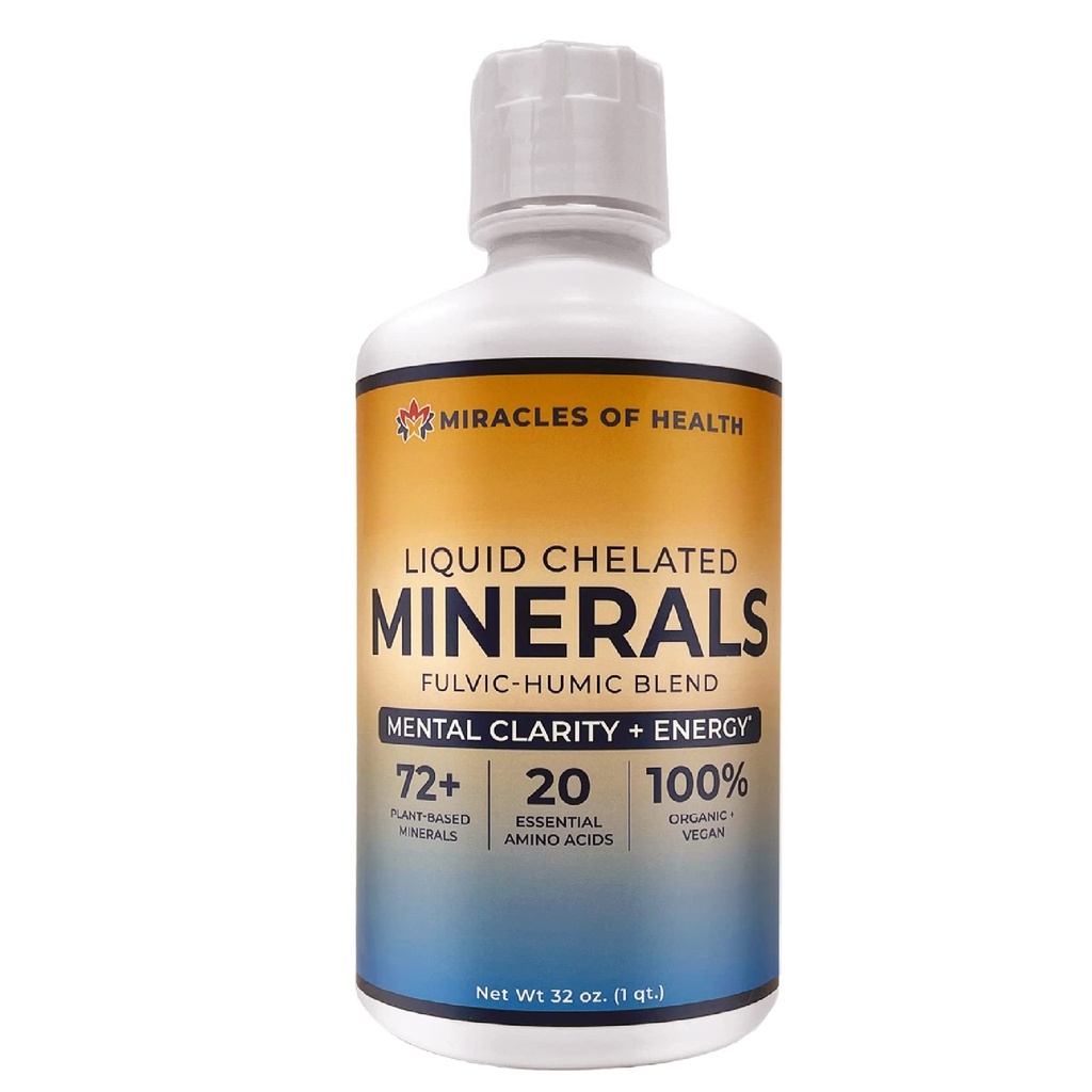 Liquid Chelat Minerals - Organic Humic Fulvic Mineral Blend - 72+ Plant-Based Minerals, 20 Essential Amino Acids - 100% natürlich - 1 Monat Versorgung, 32 fl. oz