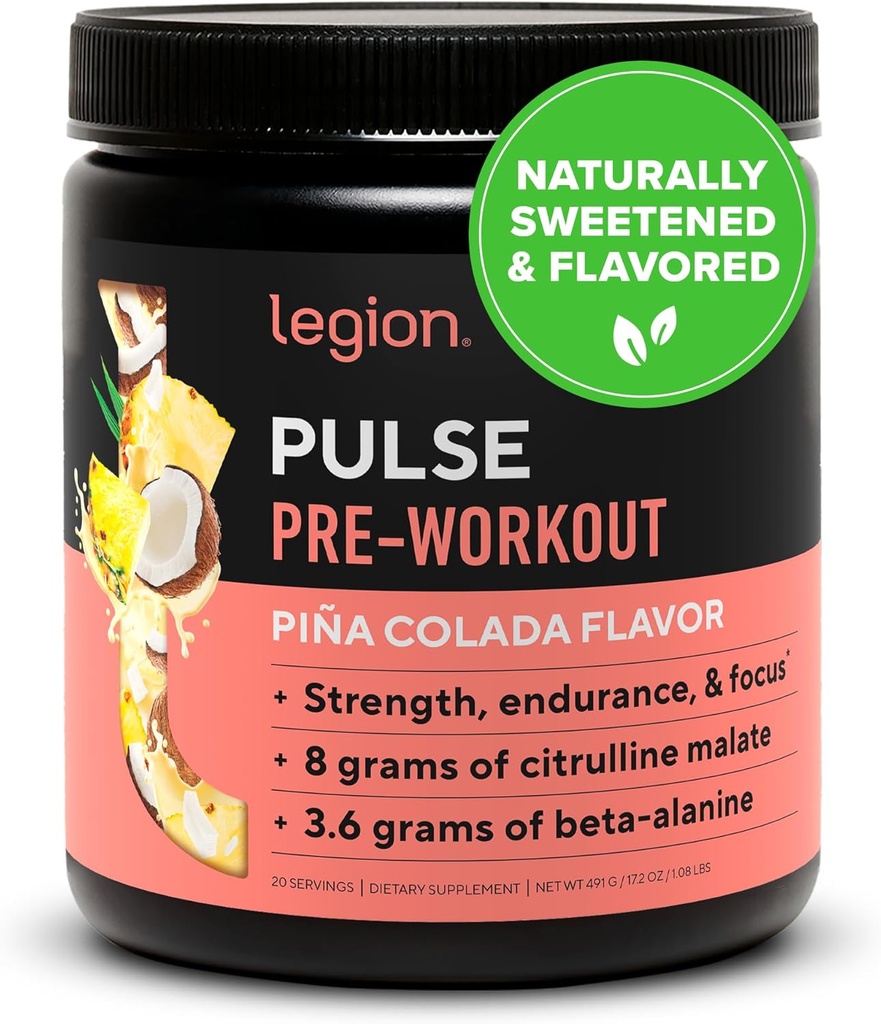 LEGION Pulse Pre Workout - All Natural Nitric Oxide Preworkout Trinken, um Energie zu steigern, Kreatin frei, natürlich gesüßt, Beta Alanine, Citrulline, Alpha GPC (Pina Colada)