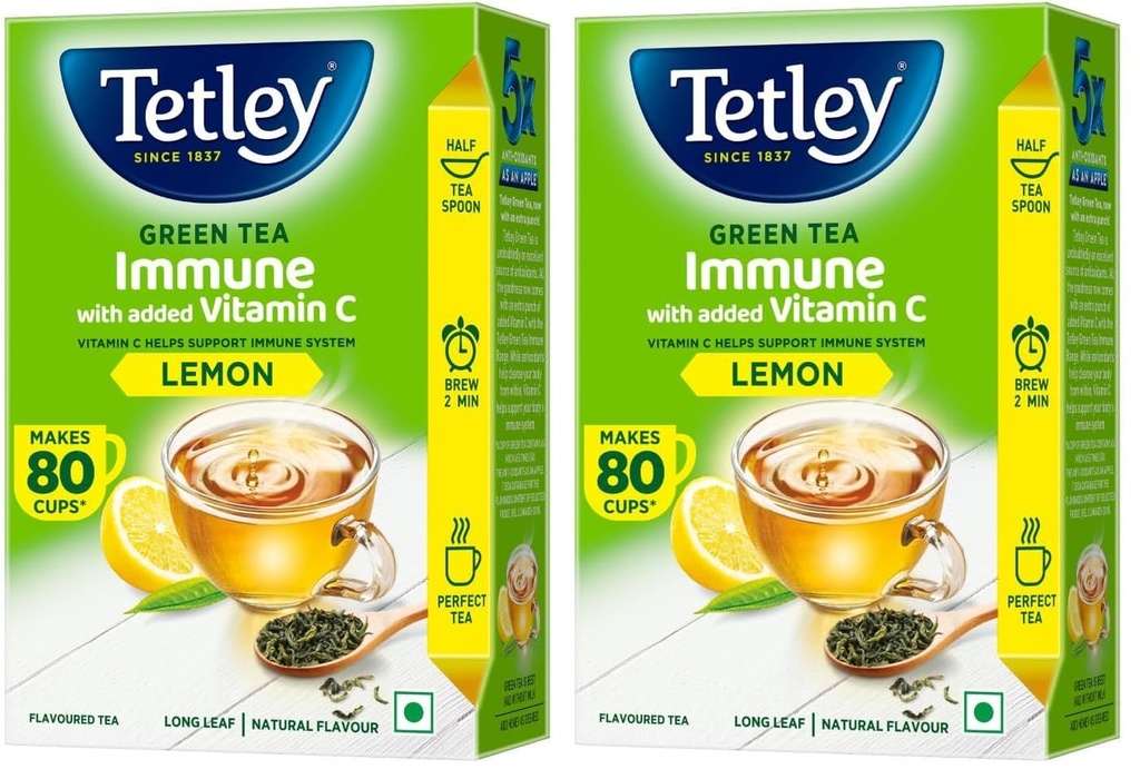 Tetley Long Leaf Green Tea, Lemon, 100g (Pack of 2)