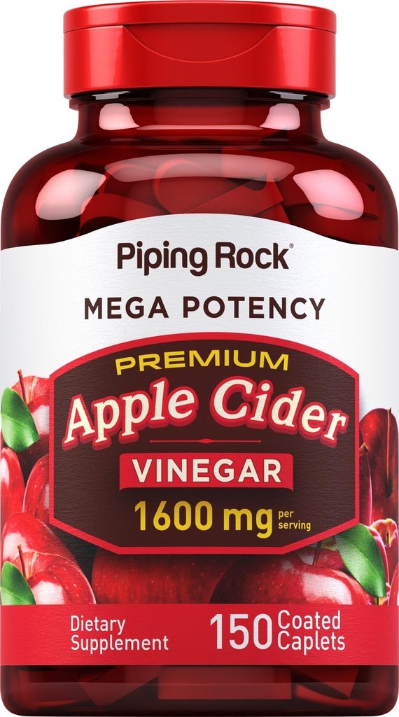 Piping Rock Apfel Apfel Apfelessig Capsule Caplets | 1600mg | 150 Pillen | Hohe Potenz | Extra Stärke ACV Ergänzung | Vegetarisch, Non-GMO, Glutenfrei