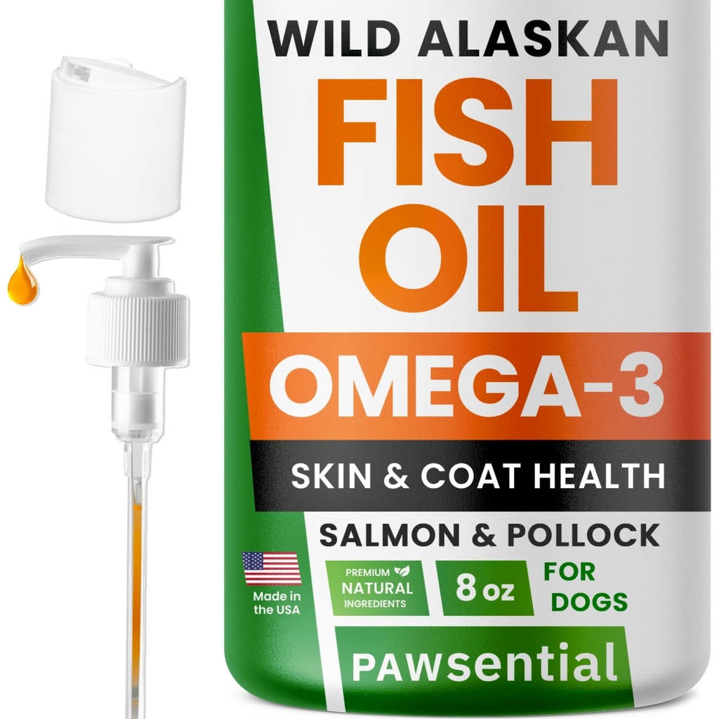 Omega 3 Fischöl für Hunde & Katzen - Hergestellt mit Wild Alaskan Lachsöl; Flüssige Fischöl-Ergänzung für Haustiere mit Omega 3 EPA+DHA Fettsäuren; Real Zutaten, Real Taste — Trusted by Vets!
