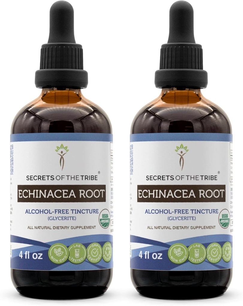 Echinacea Root USDA Organic Tincture | Alkoholfreier Extrakt, hochkarätige Kräutertropfen, Immunsystem Gesundheit | Hergestellt aus 100% Certified Organic Echinacea Root (Echinacea Purpurea) 2x4 oz