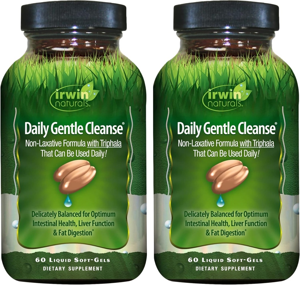 Irwin Naturals Daily Gentle Cleanse - 60 Liquid Soft-Gels, Paket von 2 - Non-Laxative Formel mit Triphala