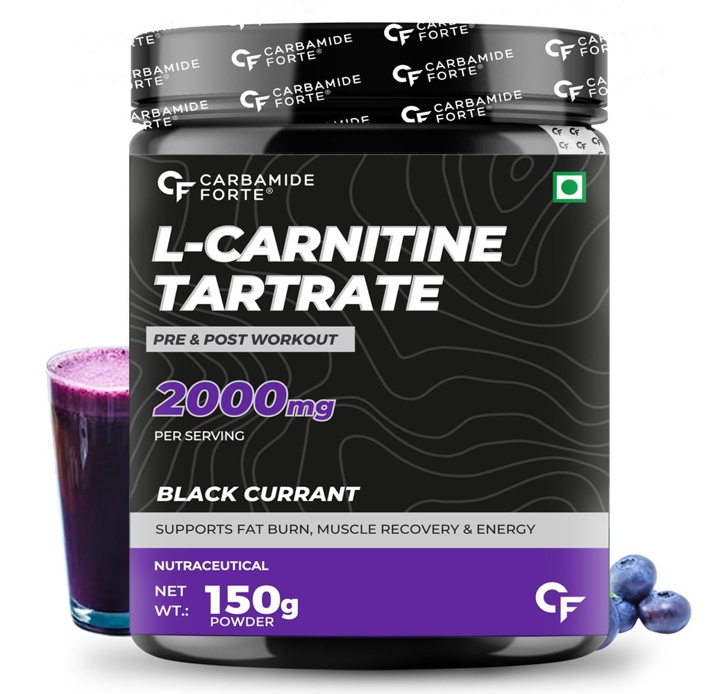 Carbamide Forte L Carnitine Powder For Men & Women | L Carnitine Tartrate Fat Burn & Muscle Recovery | L-Carnitine Powder Pre & Post Workout Supplement | Blackcurrant Flavor - 150g