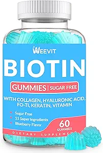 Biotin Gummis, Sugar Free Biotin Vitamins for Women & Men unterstützt Haarwachstum, Nägel & Skin, Kaubares Biotin und Collagen Supplement | Glutenfrei