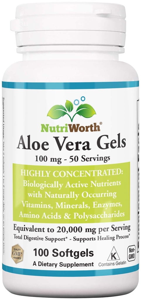 Aloe Vera Supplement (100 Softgels) 20.000mg reine Gel-Equivalenz – Made with Organic Aloe Vera