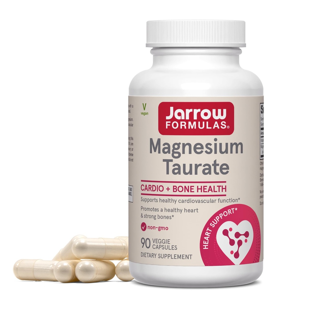 Jarrow Formeln Magnesium Taurate, Nahrungsergänzungsmittel, Unterstützt Cardio und Knochengesundheit, 300 mg pro Portionen, 90 Veggie Kapseln, Bis zu 30 Tage Versorgung