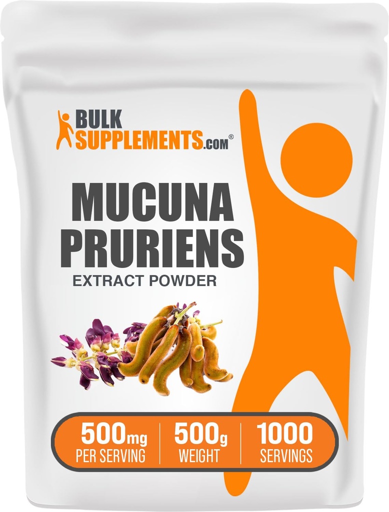BulkSupplements.com Mucuna Pruriens Extract Powder - Mucuna Pruriens Supplements, Kräuterergänzung - Vegan & Glutenfrei, 500mg pro Servierung, 500g (1.1 lbs) (Pack von 1)
