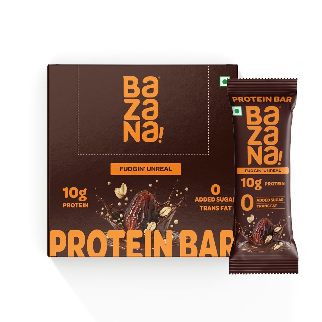 Bazana 10g Protein Bar | Pack of 12 | Fudgin’ Unreal | No Added Sugar | High Protein Healthy Snack | Whey & Nuts Blend | Gym & Workout Recovery | Gluten Free | Healthy Snacks