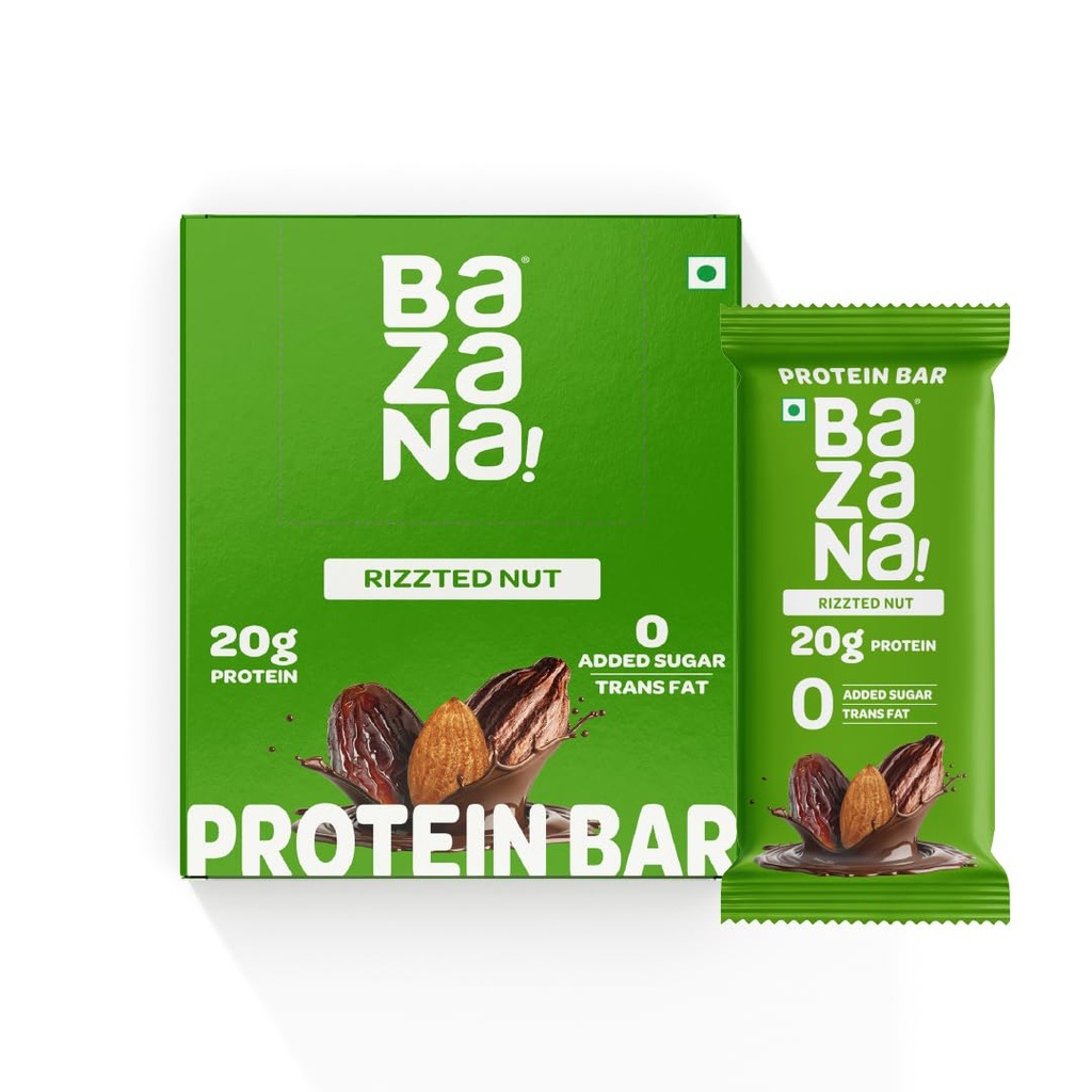 Bazana 20g Protein Bar |Rizzted Nuts | Pack of 6 | No Added Sugar | High Protein Healthy Snack | Whey & Nuts Blend | Gym & Workout Recovery | Gluten Free | Healthy Snacks