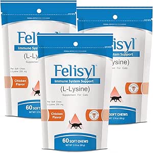 L-Lysine Soft Chews für Katzen (60 Soft Chews) – unterstützt Immun-, Beatmungs- und Augengesundheit. Eases Sneezing, Runny Nose und Watery Eyes. Tasty Salmon Flavor - (3 Pack)