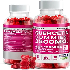 Quercetin Gummies - 2500MG Quercetin mit Bromelain L-Theanin & Zink - Reine Ergänzung für Immunsystem Lung und Allergie Unterstützung - Immunität Booster Vegan Ergänzungen für Kinder & Erwachsene - 2 Pack