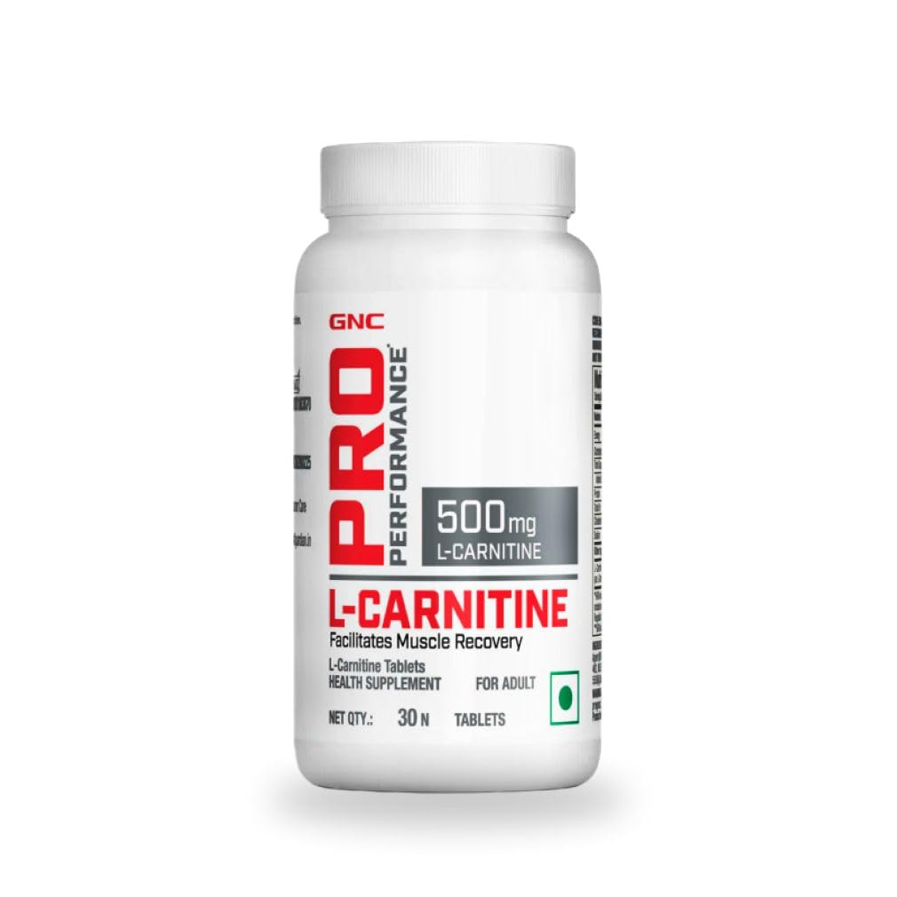 GNC Pro Performance L-Carnitine Tablets - 500mg | 30 Veg Tablets | Facilitates Fat Metabolism & Muscle Recovery | Aids Weight Loss & Management | Boosts Energy & Supports Heart Heart | USA Formulated