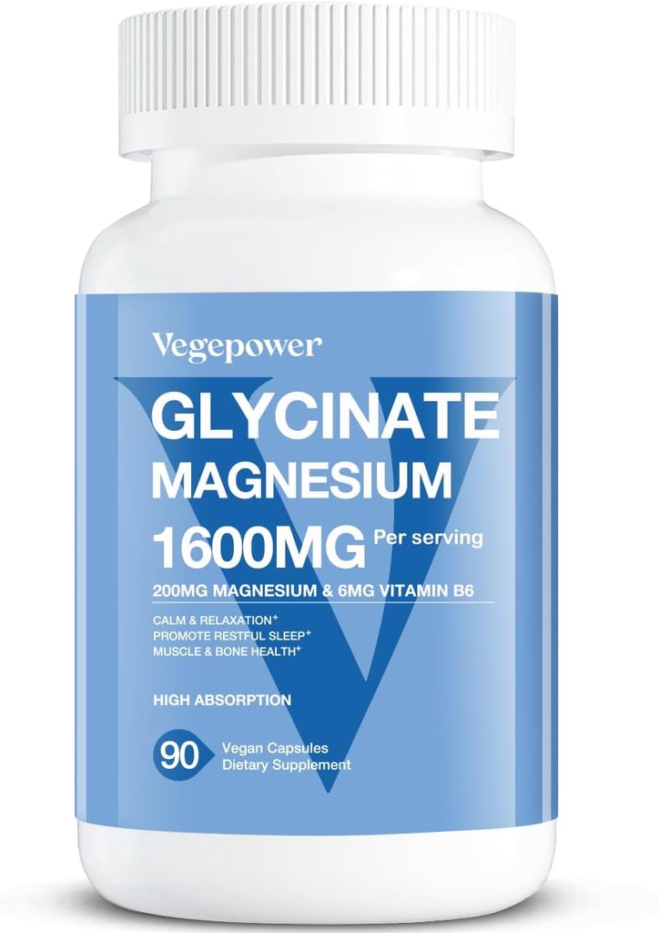 Magnesium Glycinat 200mg, hohe Absorption Vegan Magnesiumergänzung, Voll Chelat Magnesium Zink Vitamin D & B6, Magnesium Bisglycinat für Schlaf, Knochen & Muskel Gesundheit, Nerve, Non-GMO, 90 Kapseln