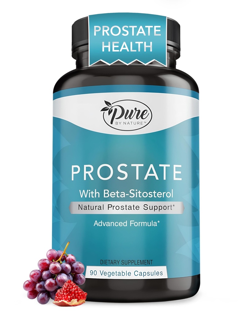 Pure By Nature Prostate Supplement für Männer, Beta Sitosterol Prostata Health Supplement mit Zink für Urinary Tract Support, Ease häufige Urination & Verbesserte Schlaf, Glutenfrei, Non-GMO 90 Kapseln