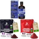 Dschungelpulver Wild Bilberry Extrakt für Augen USDA Organic 3.4oz Flasche, schwarz rot Himbeer Pulver Bundle 5 Unze Tasche, gefriergetrocknete Himbeeren zum Backen von Glatt Obst