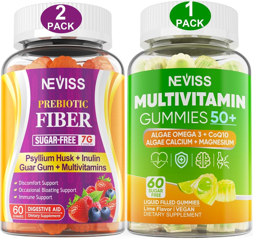 NEVISS Bundle - Women & Men's 50+ Multivitamin 1 Pack und Prebiotic Fiber 2 Pack