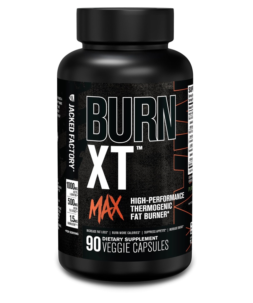 Jacked Factory Burn-XT Max - High-Performance Thermogenic Fat Burner & Appetite Suppressant für Weight Loss w/PurCaf Organic Caffeine, MitoBurn, Grüner Tee, Acetyl L Carnitine & More - 90 Kapseln