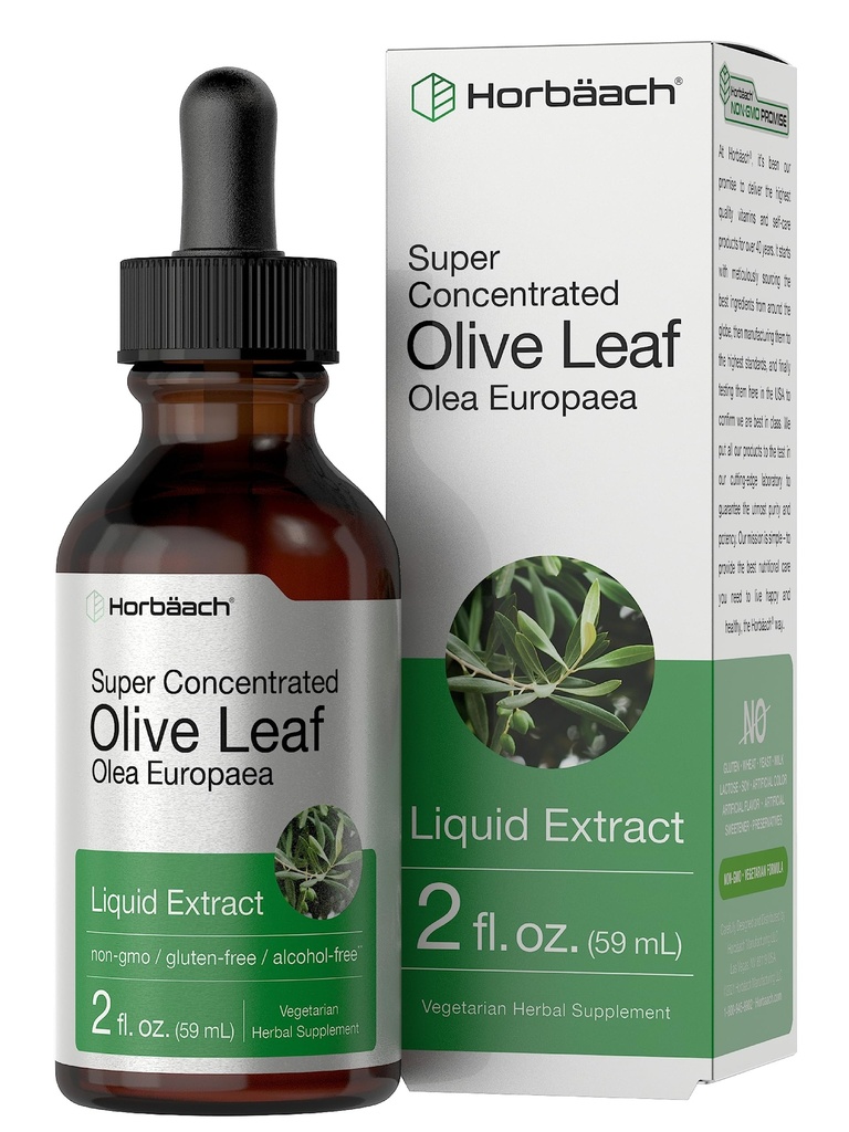 Horbäach Olivenblatt Extrakt Flüssigkeit | 2 fl oz | Super Strength | Alkoholfrei, Vegetarisch, Non-GMO, Glutenfrei