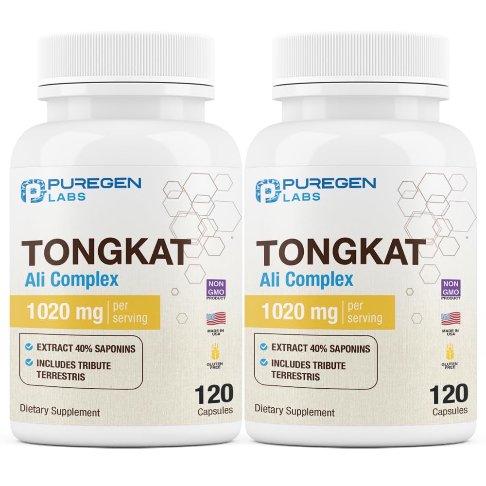 Puregen Labs Tongkat Ali Extract 200 bis 1 für Männer, 1020mg pro Servieren, [High Potency] Insgesamt 240 Kapseln - Men's Health Support mit 20mg Tribulus Terrestris | Non-GMO, Gluten Free, Made in USA