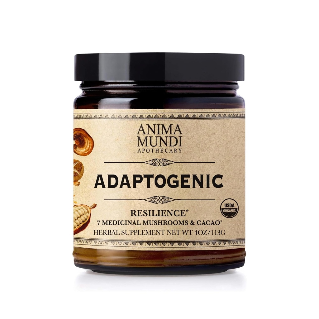 Anima Mundi Apothecary Organic Mushroom Supplement - Adaptogenic Mushrooms + Cacao - Aufhebendes Pulver mit Bio Lion's Mane, Shiitake, Chaga & More - Zu Kaffee, Tee & Smoothies (4oz / 113g)