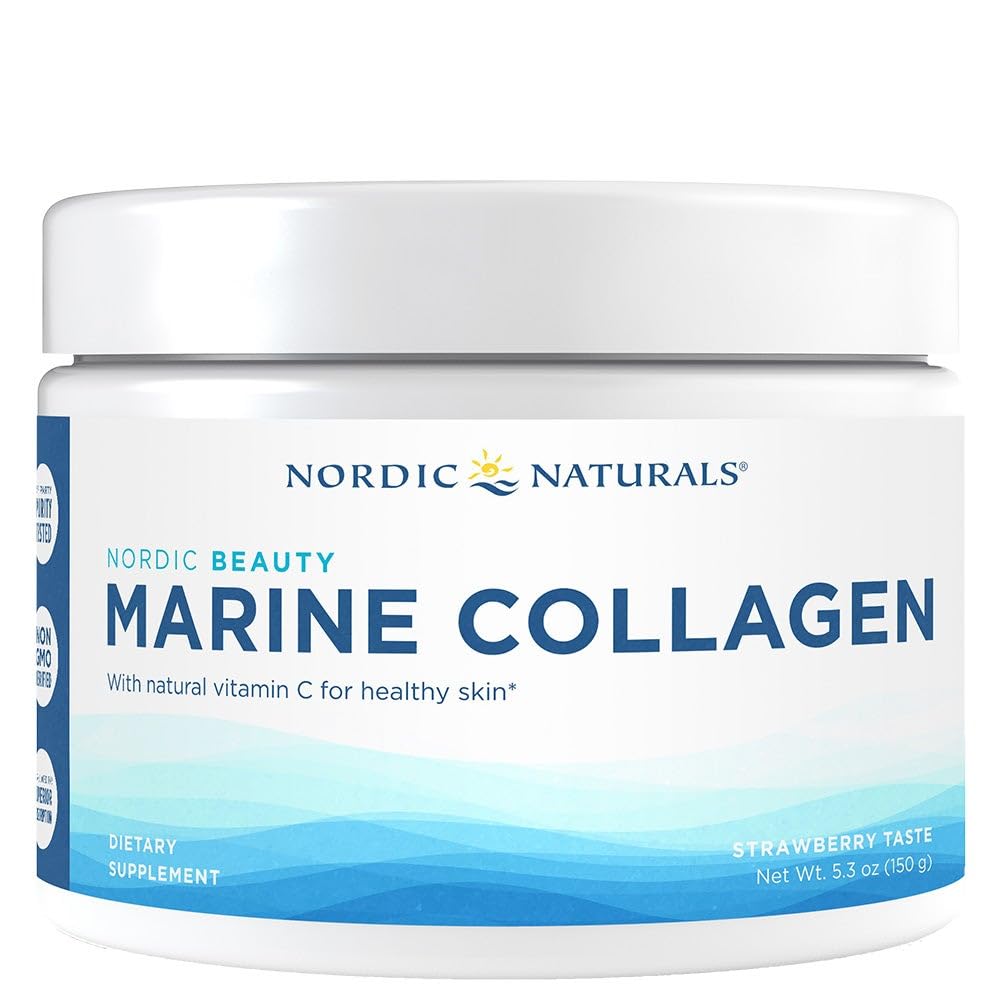 Nordic Naturals Nordic Beauty Marine Collagen Powder, Strawberry - 5,29 Unzen - Collagen Powder Supplement für gesunde Haut, Gelenke und Knochen, Vitamin C für antioxidative Unterstützung - 30 Portionen