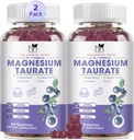 2 Pack Magnesium Supplement - Magnesium Taurate Magnesium Glycinate Gummis mit Magnesium Aspartate, Malate, Kaubares Magnesium-Komplex für Schlaf, Muskel und Herzgesundheit Unterstützung