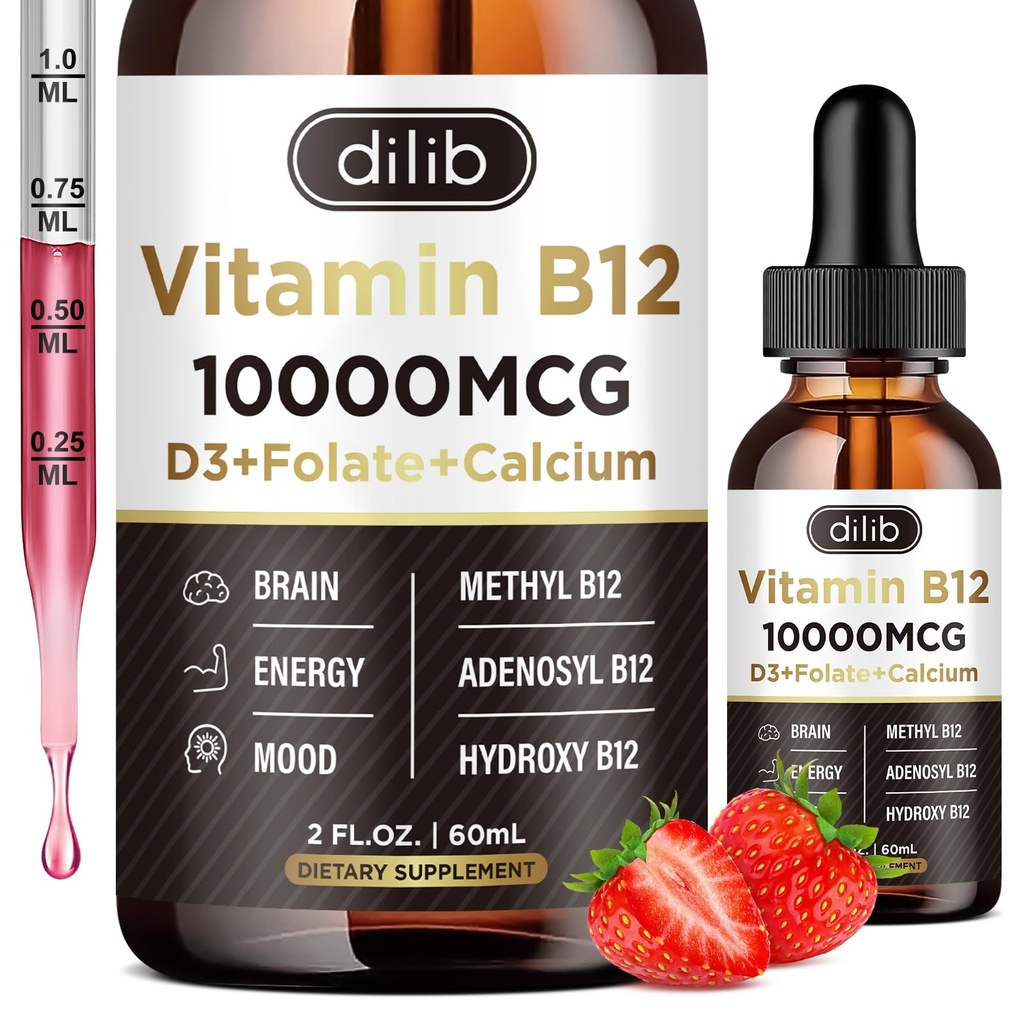 Vitamin B12 Flüssigkeitstropfen Sublingual 10000 mcg, Triple B-12 Complex Supplement, Methyl & Methylcobalamin Blend für Frauen & Männer, Mood & Energy Booster, Methylated B 12 für Metabolismus & Gesundheit Unterstützung