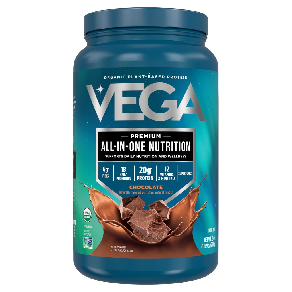 Vega Bio All-in-One Vegan Protein Pulver, Schokolade - Superfood Zutaten, Vitamine für Immunität Unterstützung, Keto Friendly, Pea Protein für Frauen & Männer, 25 Oz (Packaging Mai Vary)