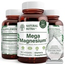 Natürliche Nutra Mega Magnesium 400mg Ergänzung - hohe Absorption Aminosäure Chelat, bessere Vibes, Citrat, Malate Blend für Muskelwachstum, Knochenstärke, Herzgesundheit, Nervenunterstützung - 90 Kapseln