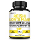 Satoomi Reishi Supplement Complex 5000Mg - 10in1 Kombiniert mit Lions Mane, Cordyceps Sinensis, Chaga Mushroom & Others - 90 Kapseln für 3 Monate