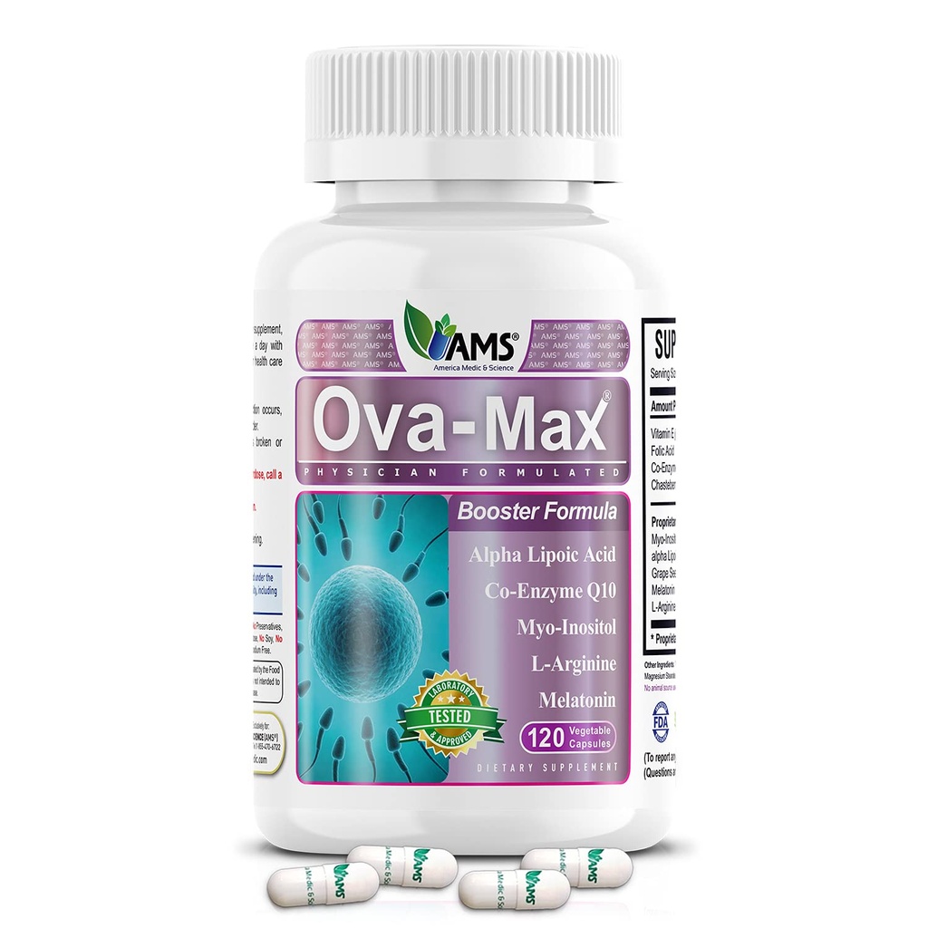 Amerika Medic & Science OVA-Max Pränatale Vitamine für Frauen (120 Kapseln) erhöht Fruchtbarkeit und Ovulation | Schwangerschaftshilfe und weibliche Preconception Supplements mit CoQ10, Folsäure und Myo-Inositol