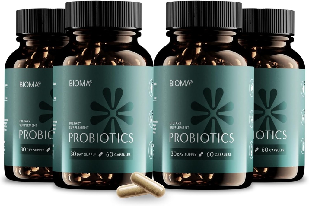 BIOMA Probiotics for Weight Management & Digestive Health, 3 in 1 Gut Health Probiotics und Prebiotics/Postbiotics, Slow Release Synbiotic Probiotic Capsules for Gut Health Multi Enzyme (240 Caps)